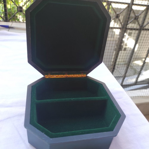 Vintage octagonal jewelry box, dark green, baroque style