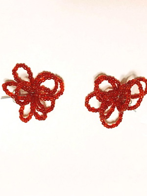 Handmade earrings red flowers new made of beads