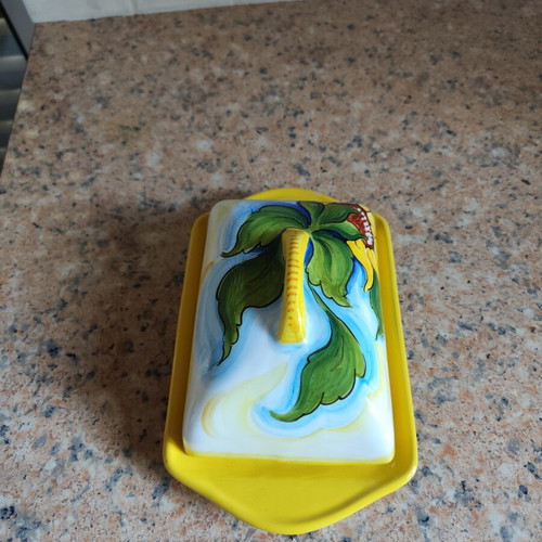 Deruta Italy Maiolica Butter Dish with Lid and Napkin Holder