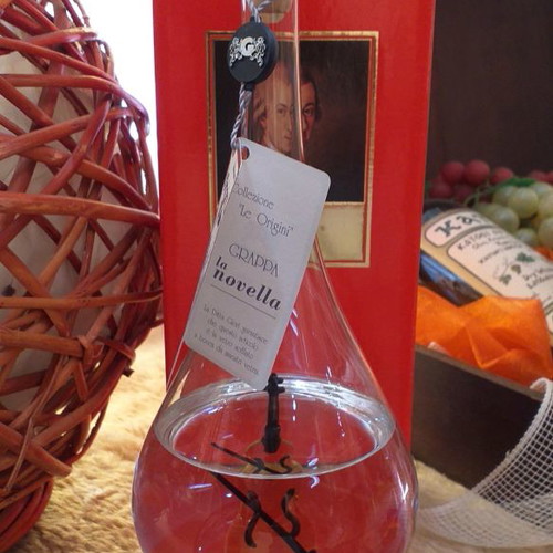 Italian grappa in handmade blown glass bottle new