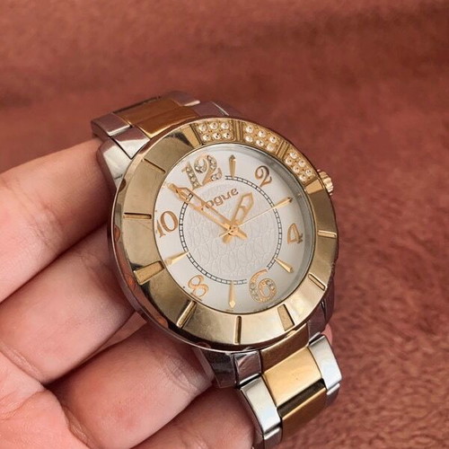 Vogue women's watch like new, two-tone gold and silver with rhinestones
