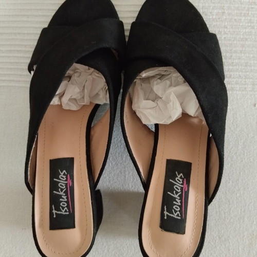 Tsoukalas Shoes Black Suede Mules Size 38 Like New