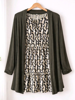 Jacket and dress spring set new, black and green