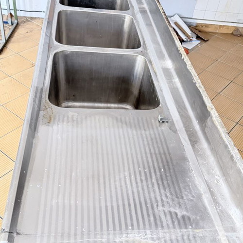 Stainless Steel Sink 3-Compartment Used, 3.7m Length with Shelf