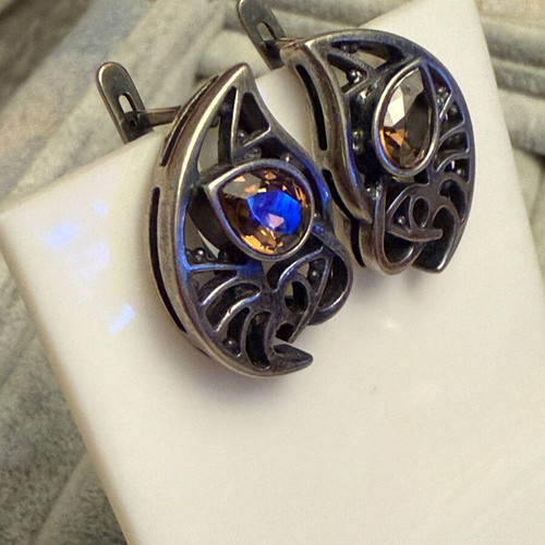 Silver earrings with Swarovski crystal new, multicolor