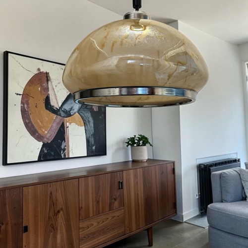 Vintage mid-century ceiling light used, glass and metal