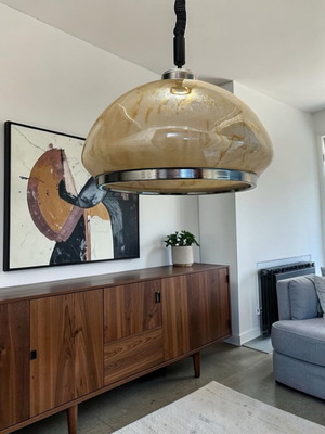 Vintage mid-century ceiling light used, glass and metal