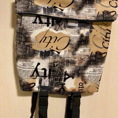 Backpack fabric new, black and beige, shoulder bag