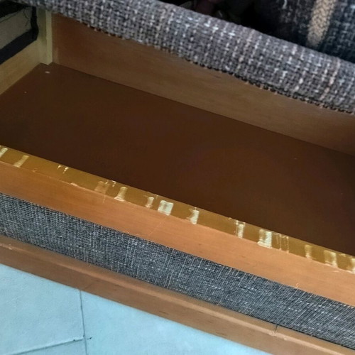 Living room set used two-seater sofa with storage and striped corduroy armchair