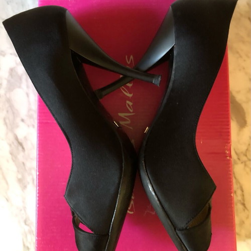 Tsakiris Mallas peep toe black satin pumps used, size 39