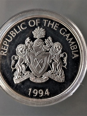 Gambia 20 dalasis 1994 silver proof coin used
