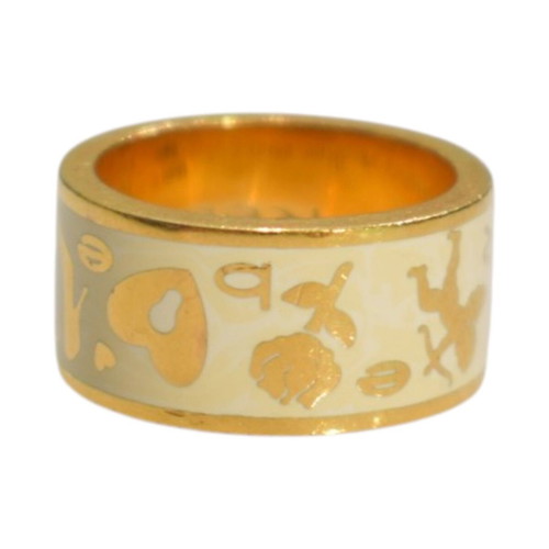 Rebecca Mon Amour wide gold-plated cream enamel ring