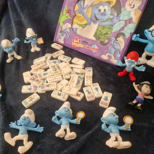 Smurfs lot used with McDonald's figures, puzzle book and domino set