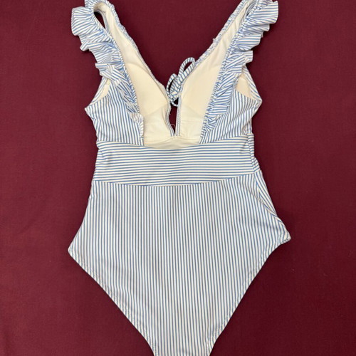 H&M women's one-piece swimsuit new, striped white and blue