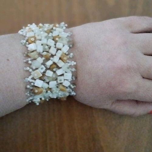 Handmade Boho bracelet with square beads in mother of pearl style like new