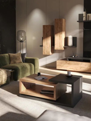 Σύνθεση σαλονιού Bron σαν καινούργιο με φωτισμό LED και μοντέρνο σχεδιασμό