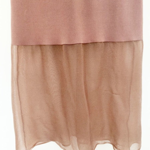 Zara maxi dress S, dusty mauve brown pink, knit with sheer hem