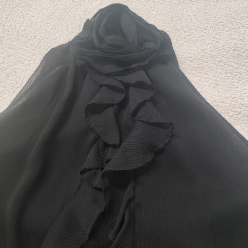 Zara black halter blouse with ruffle flower jacquard design, new