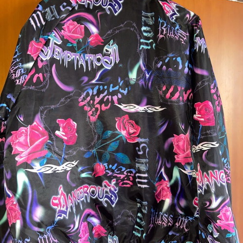 Bershka jacket with designs black, purple, pink like new, M-L