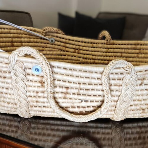Handmade Wicker Baby Bassinet Set Omega White Cotton Like New