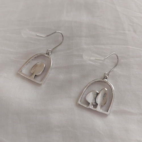 Secret Forest asymmetric earrings with trees