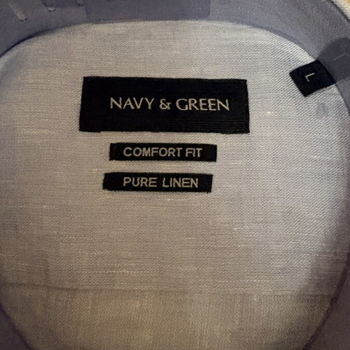 Navy & Green Linen Men's Shirt L new, light blue