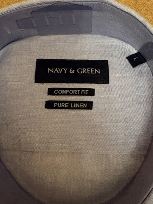 Navy & Green Linen Men's Shirt L new, light blue