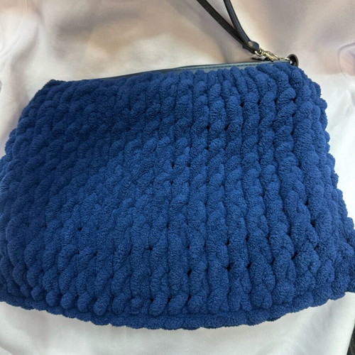 Handmade knitted blue clutch bag with inner lining new