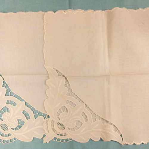 White cutwork doilies with lily and leaves, pair like new