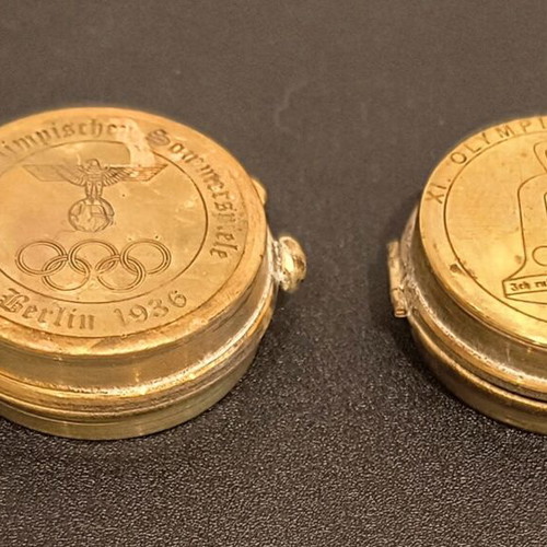 Vintage compass cases from 1936 Olympic Games used, set of 2