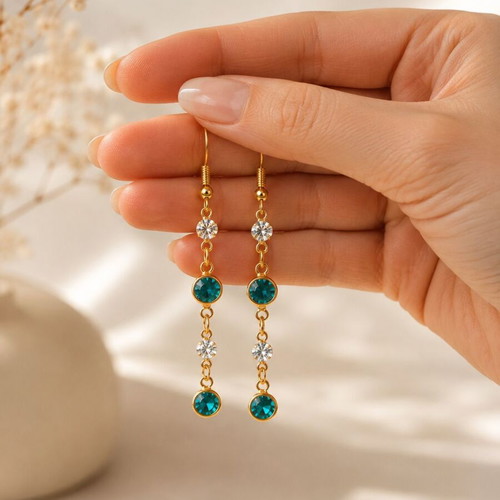Handmade Deep Blue Drop Earrings double-sided with crystals