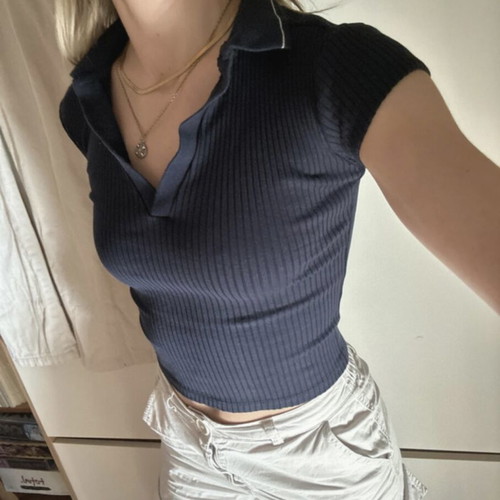 Stradivarius short-sleeve shirt like new, dark blue, XS