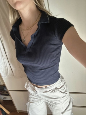 Stradivarius short-sleeve shirt like new, dark blue, XS