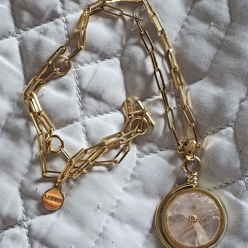 Lanvin Agathe Pendant Necklace Like New, Gold and Pink