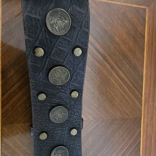 Flavio Castellani leather belt like new, dark brown, size 80 with studs and coins