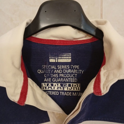 Napapijri long sleeve shirt with collar used, size L, white and blue