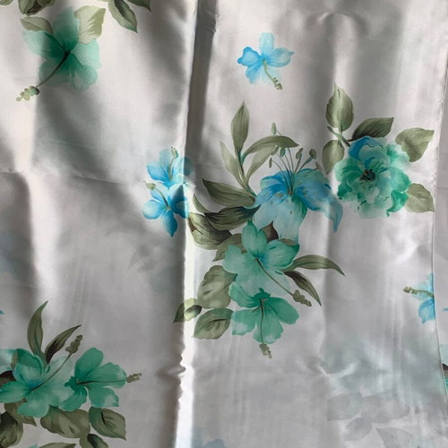 Satin fabric with floral pattern turquoise and emerald, new, 1.5m x 1m