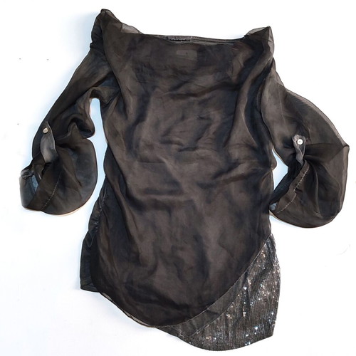 Silk-Viscose Top new, cloudy grey, XS/S with sequin detail