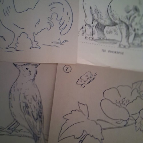 Vintage school notebooks 1949, set of 4 with 5 craft cards