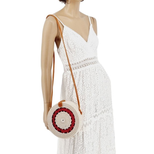 Rattan shoulder bag beige with red new