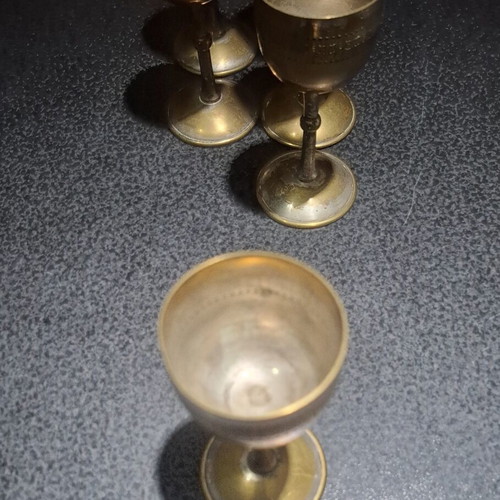 Liqueur glasses set of 6 used, vintage bronze with silver plating