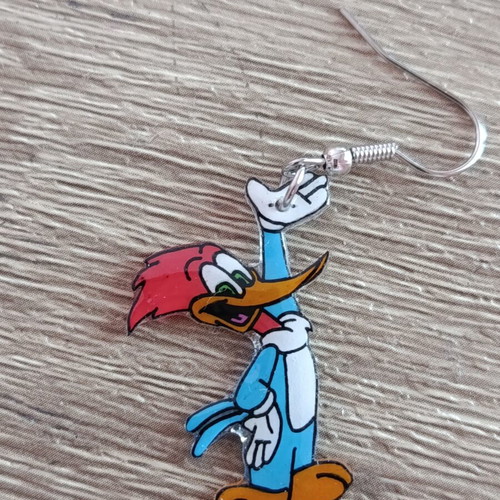 Woody Woodpecker handmade earrings, hand-painted