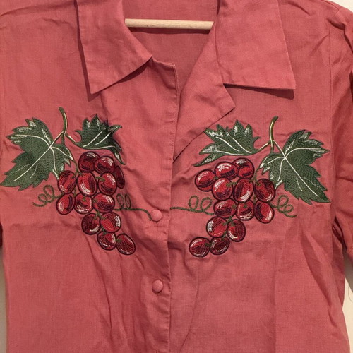 Karavan 100% linen shirt with embroidered grapes like new