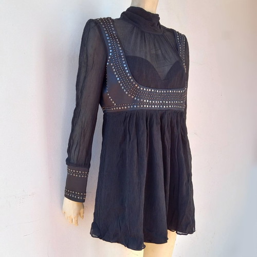 Silk blouse new with metallic details, size 44