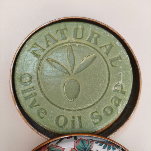 Natural Olive Oil Soap Made in Greece in metal box with Boho design 3 new