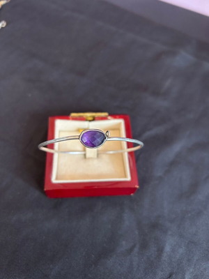 Vintage silver handcuff bracelet with purple stone used