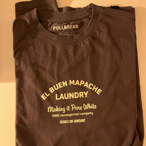 Pull&Bear T Shirt Medium New Dark Gray With Brown Print