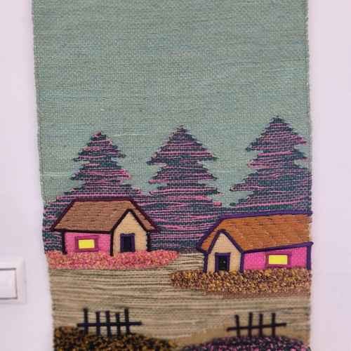 Vintage hanging wall tapestry with natural landscape
