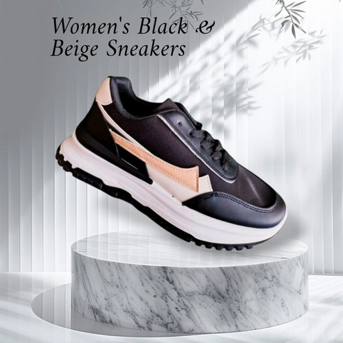 Sneakers black with white and beige details new