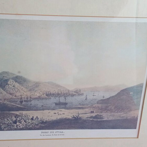 Vintage engraving Port de Syra framed